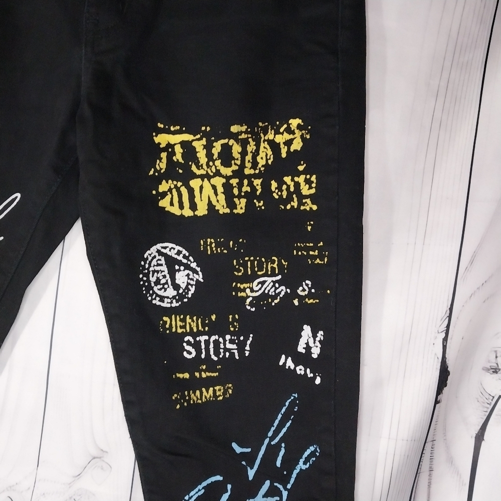 Graphic Paris Y2K Black Skinny Streetwear Grunge Edgy Punk Jeans - Picture 2 of 10
